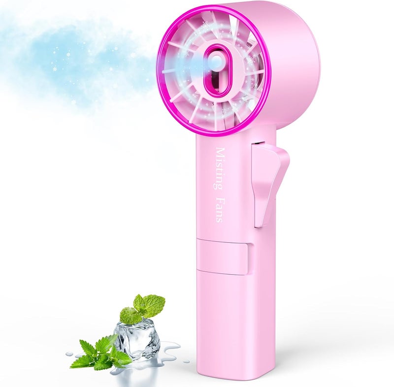 Ausic Portable Handheld Misting Fan, Pink Turbo Fans with Mist, High-Speed, Personal Small Water Spray Fan, Outdoor Cooling Rechargeable Battery Pocket Fans for Kids/Travel/Makeup/Shopping - Image 1